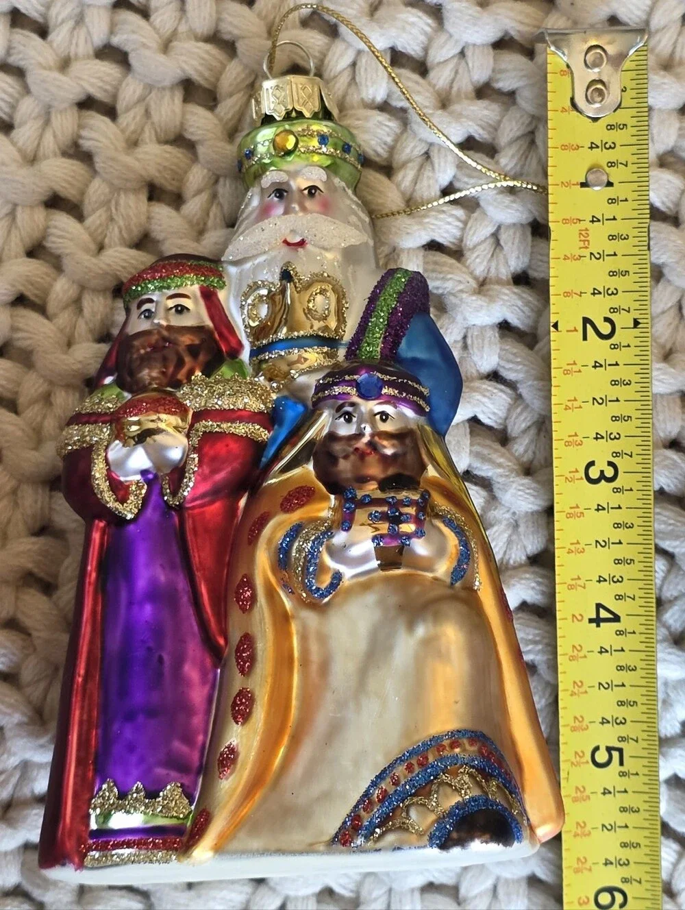 Blown Glass Three Wise Men Nativity Ornament - Multicolor